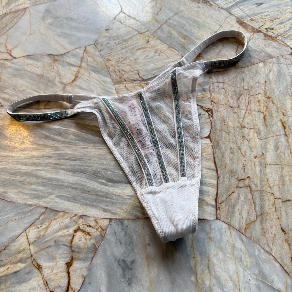 Victoria's Secret Very Sexy Mesh Thong String Panty Rhinestone Embellished S
